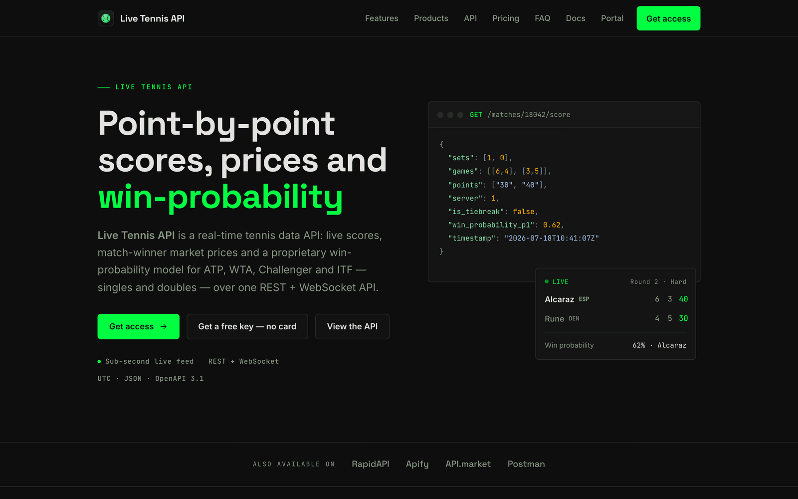 Live Tennis API screenshot 2