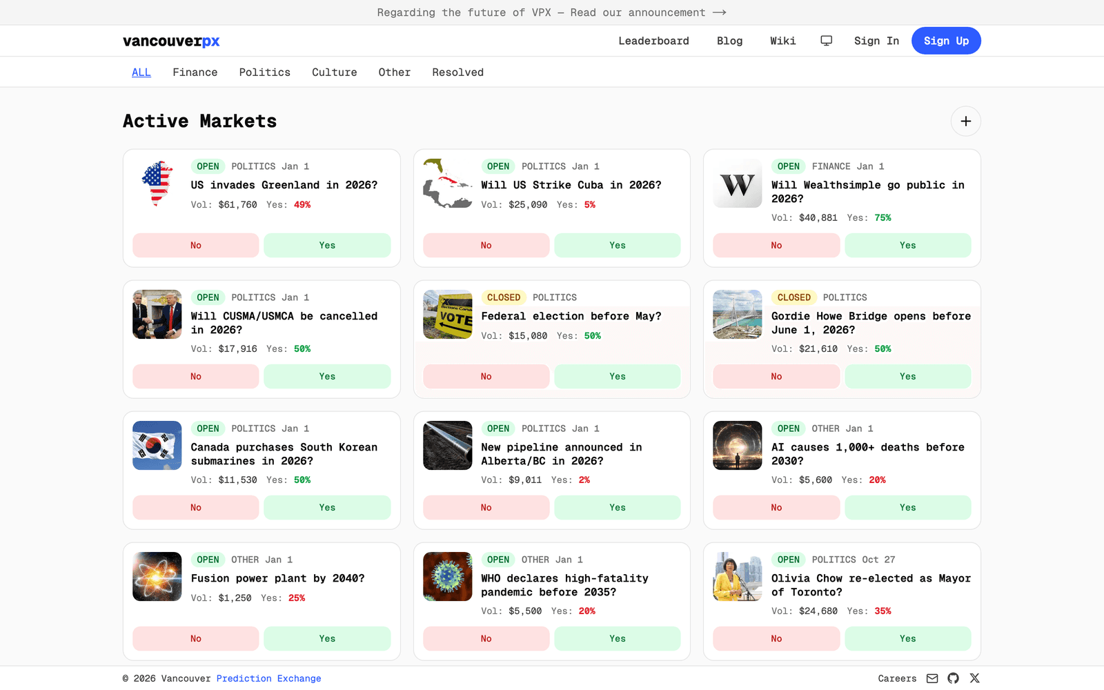 Vancouver Prediction Exchange screenshot 1